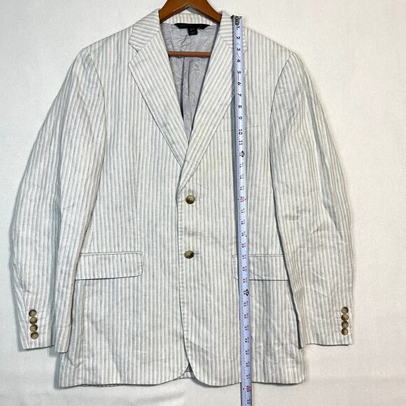 Express Blue Pinstripe Seersucker Blazer Jacket - Size 40/R - Picture 5 of 7